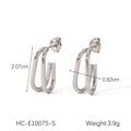 Macro view of silver U-shaped stainless steel earrings with dimensions 2.07cm and 0.82cm - Double Hoop U-Shape Silver Style (HC-E10075-S)