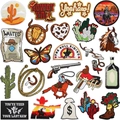 Detailed view of pink western cowboy embroidery patches including boots and cactus - Set of 24 Style D