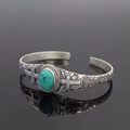 Vintage bohemian turquoise cuff bracelet with cross engraving and silver finish - Cross Turquoise