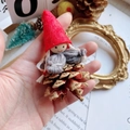Handmade Christmas elf pendant with natural pine cone base and red felt pointed hat - Red Hat Grey Scarf Pine Cone Base Elf (A48)