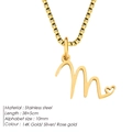 Elegant 14K gold plated stainless steel script letter M necklace with heart pendant detail - Letter M / 38+5cm / Gold