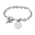 Polished silver heart pendant bracelet with OT toggle clasp and inspirational engraving - Silver Heart Engraved