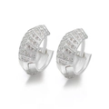Macro detail of silver hoop earrings featuring V-shaped micro-pave zircon inlay - 17-Silver V-Shape Pave Huggie / Silver