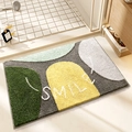SMILE plush bath mat with grey green yellow and white abstract geometric patterns - Four-Colored Stones