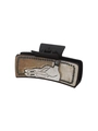 Western style black hair claw clip with vintage hand illustration on a rectangular plate - Black Vintage Hand Illustration (90138)