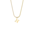 Detailed view of an 18K gold stainless steel snake chain necklace with letter N pendant - Style N