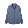 Blusa de satén azul para mujer con botones, corte holgado y textura suave y brillante - XS / Azul