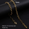 5mm gold oval link chain necklace in 316L titanium steel on black leather background - 5mm / 50cm / Gold