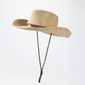 Classic straw cowboy hat with leather band, metal feather detail, and chin strap - M / Beige