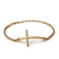 Minimalistische gouden roestvrijstalen kruisarmband met schakelketting op wit - Goud