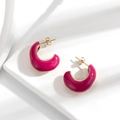 Minimalist C-shaped titanium steel earrings in vibrant flamingo pink and gold finish - Gold Base / Bright Rose