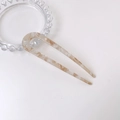 Minimalist beige marble pattern U-shaped hair fork in durable acrylic material - Khaki Texture
