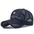 Casquette de baseball en maille respirante bleu marine avec broderie de sport argentée - Bleu marine