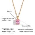 Detail showing pink oval zircon pendant dimensions and 43+5cm chain on golden necklace - Pink Oval Style (YYN025312-PK)