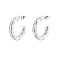 Retro silver C-shaped earrings with irregular textured molten metal surface for women - Silver