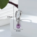 Silver hoop earrings with purple zircon heart drop pendant and size markings - Violet (Single)