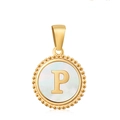 18K gold plated stainless steel necklace with mother of pearl letter P round pendant - Letter P