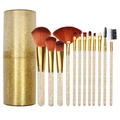 12-teiliges Make-up-Pinsel-Set mit klaren Goldglitzer-Griffen und passendem Aufbewahrungsetui - 12 Stück mit Zylinderrohr / Gold
