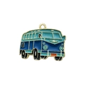 Retro blue and teal enamel Volkswagen T1 bus pendant charm for DIY jewelry - Blue Bus