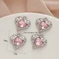 Pink heart-shaped pendant with silver lava texture metal frame, 18x17mm DIY accessory - 519# Silver - Pink Zirconia