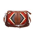 Bohemian woven crossbody bag with colorful patterns, leather trim, and side tassels - Red