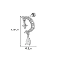 Silver flower moon and star stud earring in stainless steel with dimension markings - Moon Star Drop (0181-2#) / Silver
