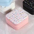 Portable jewelry storage box in pink and blue tweed with vegan leather finish - Pink
