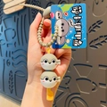Cute gray and white cartoon bear keychain with stretch rope and acrylic charm - Grey/White Sacabambaspis Sugar