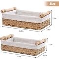 Set of two woven paper rope storage baskets with wooden handles and fabric lining - Flaxen