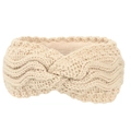 Beige knitted ear warmer headband with fleece lining and twisted cable design - Beige
