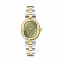 Elegant two-tone steel ladies watch with green quilted dial and crystal-encrusted bezel - Two-tone Green