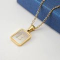 Golden titanium steel square pendant necklace with shell inlay and letter B engraving - Letter B