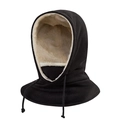 Pasamontañas de invierno negro con forro de felpa crema y cordones ajustables - Talla única / Negro (Felpa)
