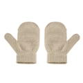 Detail view of beige knit mittens for kids with ribbed cuffs and soft texture - Gloves / Khaki
