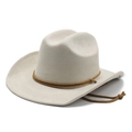 Beige faux suede western cowboy hat with brown braided rope trim for women fashion - M (56-58cm) / Beige (Suede)