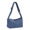 Blue quilted corduroy tote bag with geometric stitching and adjustable shoulder strap - Blue