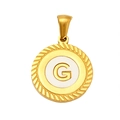 Minimalist gold round letter G pendant with white enamel and twisted edge detail - Letter G(S-P005-G)