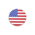 Round American flag enamel pin badge with vibrant red white and blue metallic finish - USA Flag
