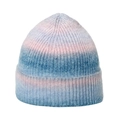Detailed view of ombre knit beanie with soft rainbow gradient and ribbed texture design - Adjustable 56-60cm / Blue Pink White Gradient Style (L)