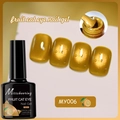 Detail showing amber cat eye nail gel texture with magnetic shimmer and brush head - Amber Gold (MY006)