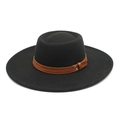 Classic black wool felt fedora hat with wide brim and brown leather band with metal studs - M (56-58cm) / Black