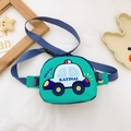 Kids green canvas waist bag with cartoon police car and brave slogan for boys - Green