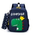 Navy blue school backpack with dinosaur print and matching pencil case for kids - Dark Blue Dinosaur