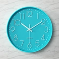 Minimalist cyan 30cm wall clock with 3D white numerals and silent quartz movement - Lake Blue Dial Lake Blue Frame