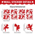 50pcs Red Glitter Cupid and Heart Wall Stickers for Valentines Day Room Decor - Cupid and Heart Glitter Style (11117T_T)
