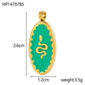 Detail view of oval green enamel pendant with golden snake motif, measuring 2.6cm by 1.2cm - Snake Oval-Green (HP14787B5)