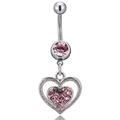 Piercing all'ombelico in argento con strass rosa a forma di cuore e riflesso lucido - Viola Chiaro