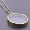 Golden round stainless steel glass locket pendant necklace with fine chain for photos - Inner Diameter 35mm / Gold