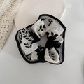 Detail view of French floral pattern scrunchie with elegant black chiffon texture - 1# White Scrunchie