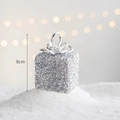 Décoration de Noël boîte cadeau argentée scintillante avec nœud et mesure de 8 cm - Boîte Cadeau Argent 6 pièces